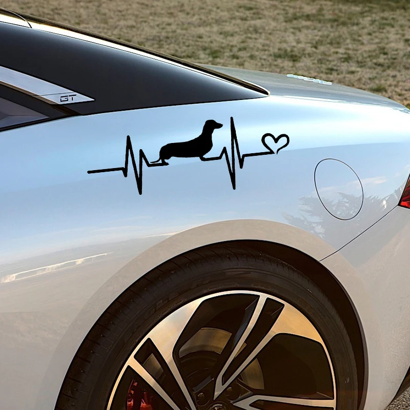 Heartbeat Dachshund Dog Die-Cut Vinyl Decal Car Sticker Waterproof Auto Decors on Bumper Rear Window Laptop #S60264