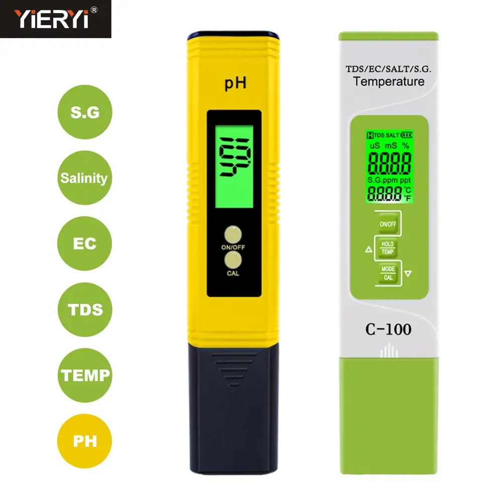Yieryi PH/TDS/EC/Garam/S.G. Meter Digital Air Quality Monitor Tester untuk Kolam Renang, Air Minum, Akuarium