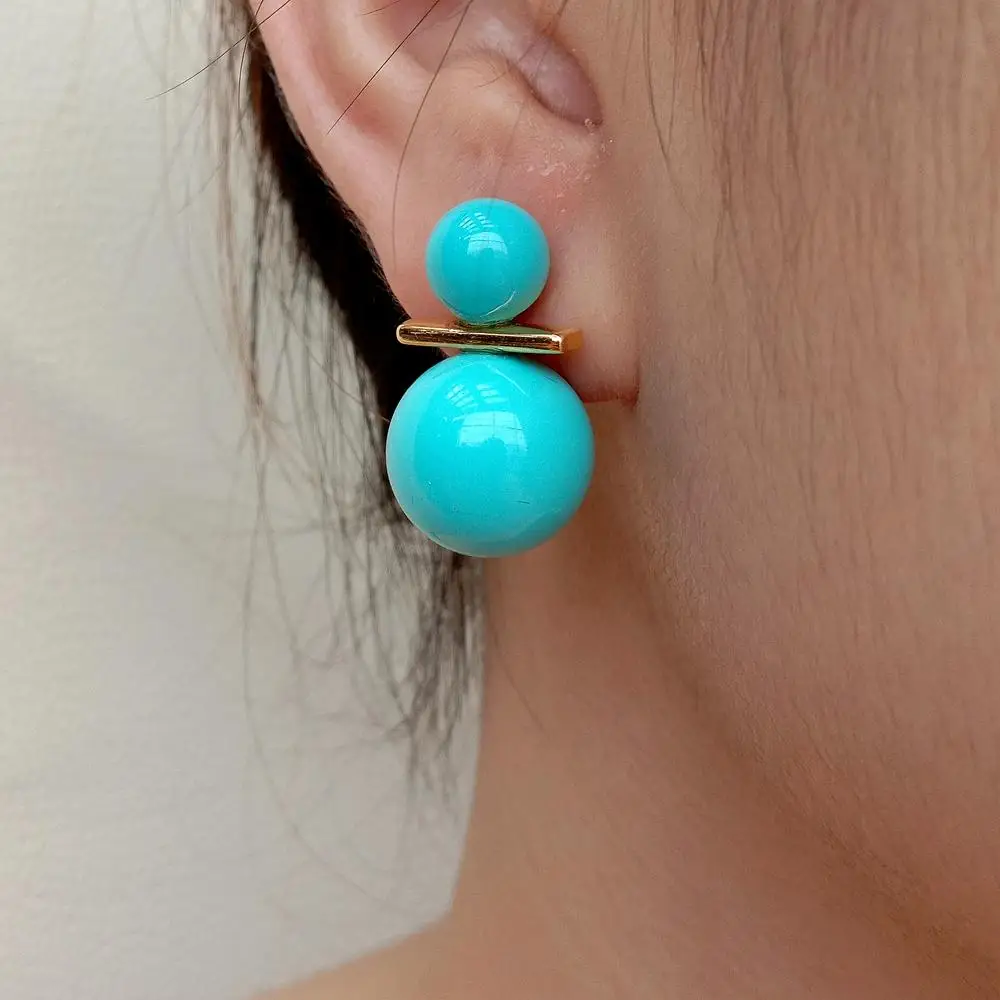 Y.YING 8.5mm-14mm Turquoise Blue Sea Shell Pearl Stud Earrings