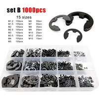 580/1000pcs Assortment Kit Set Box M1.2 to M15 Black Carbon Steel External Retaining Ring E Clip Snap Circlip Washer for Shaft