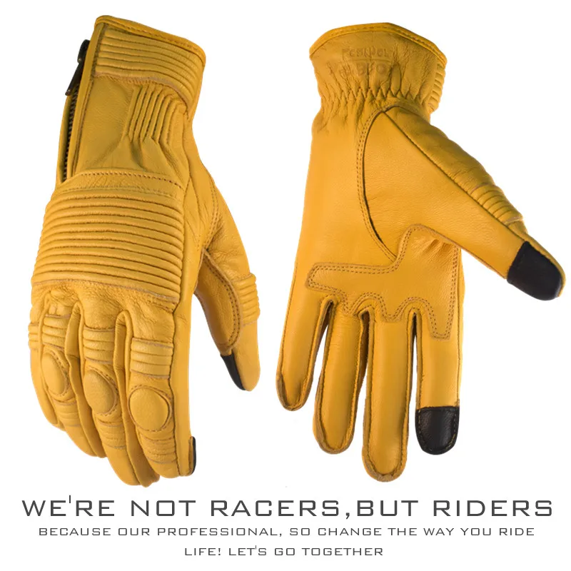 High quality Yellow Black Touch Screen Motorcycle Leather Gloves Outdoor Brotection Scooter  Motorbike Motor Gloves Size:S-2XL