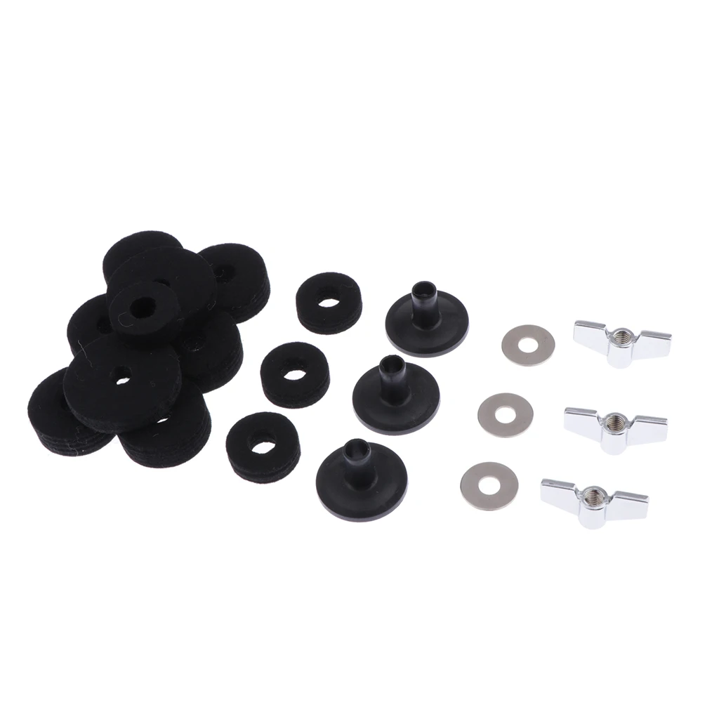 

1 Set Drum Cymbal Accessories, Hi-Hat Clutch Felts, Hi Hat Cup Felts, Cymbal Sleeves, Wing Nuts, Cymbal Washer