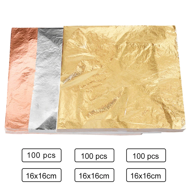 100pcs 14cm Imitation Sliver Copper Gold Leaf Metal Sheets Foil for Gilding Craft Decoration DIY Arts Crafts Paper Decorations