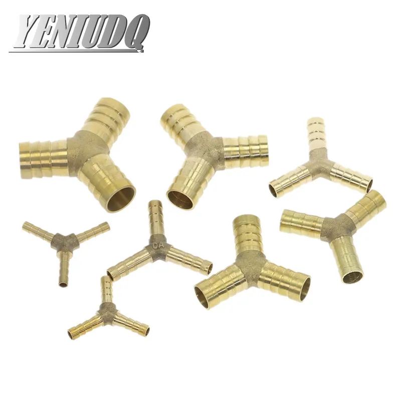 Brass Splicer Pipe Fitting Y Shape 3 Way Hose Barb 4 5 6 8 10 12 14 19mm Copper Barbed Connector Joint Coupler Adapter Pneumatic