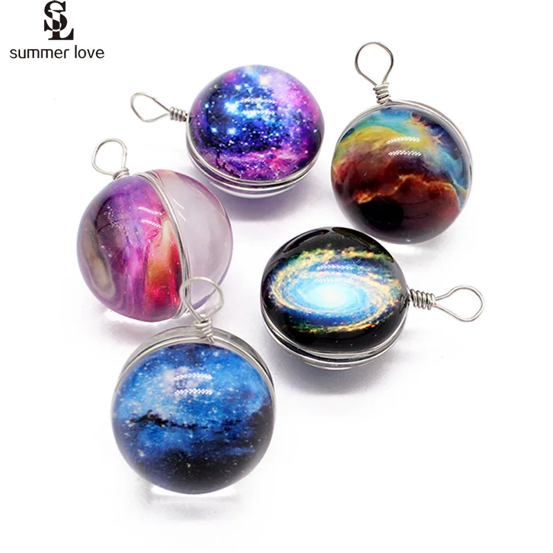 

10pcs/lot Universe Planet Stars Cabochon Glass Ball Charms Pendant for Diy Jewelry Making Necklace Accessories