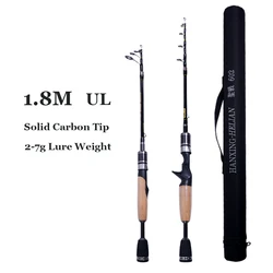 Carbon Telescopic UL Fishing Rod pole 1.8m 2g-7g Ultralight Portable Travel Spinning Casting Rods with Rod Bag for Trout Pike