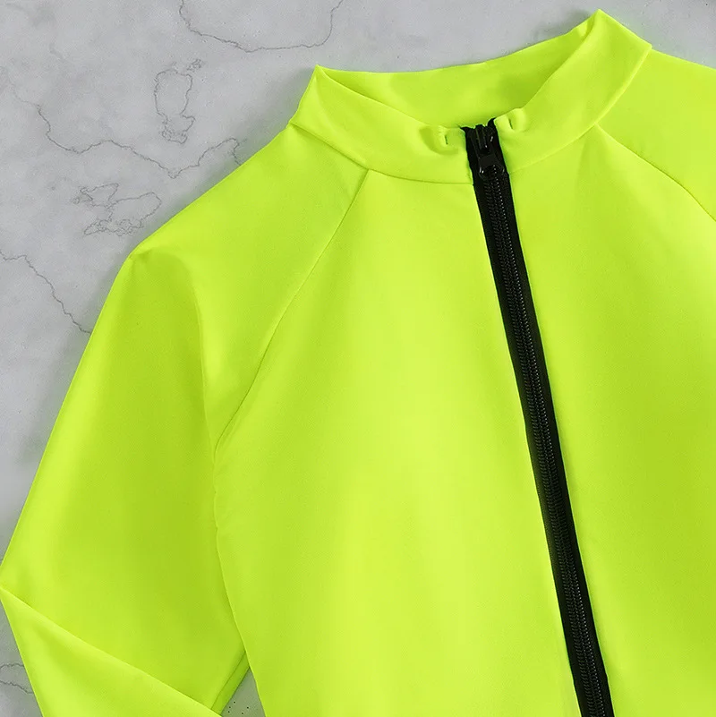 Neon Yellow Long sleeve Swimsuit Rashguard Women Surfing Swimwear Surfing Diving swimming diving suit women Bodysuit Rash Guard