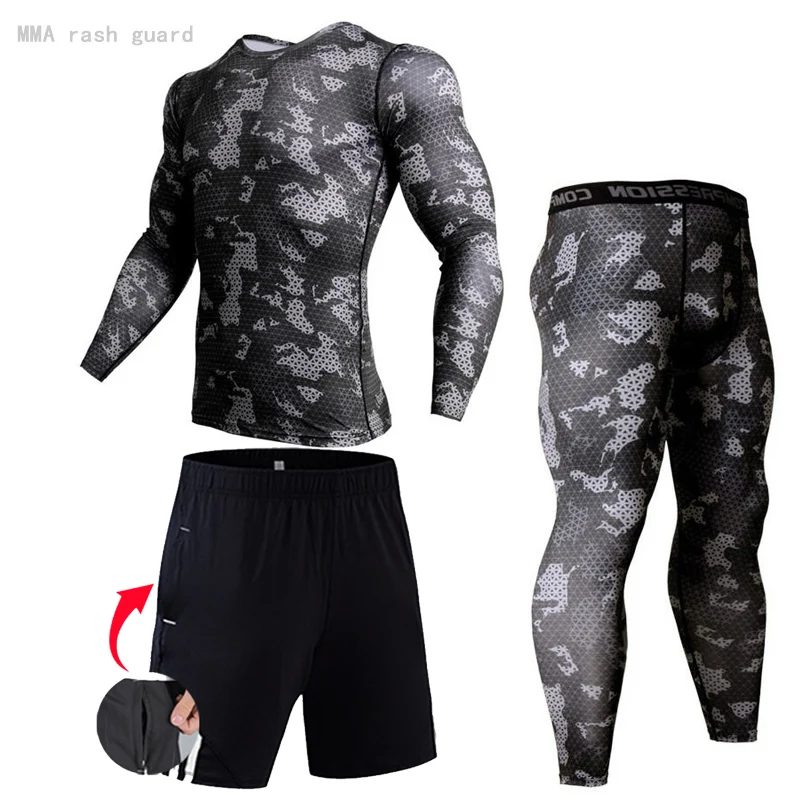 Corsa E jogging Camicia Uomini di Compressione Pantaloni vestito di Pista Leggings Sport Fitness set di allenamento MMA rashgard Rapido maschio a