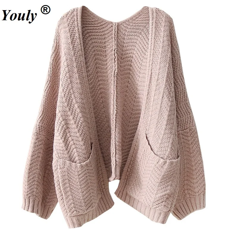 

Sweater Women Loose Knit Cardigan Coat 2021 Autumn Cashmere Double Pocket Sweater Jacket Casual Knitted Cardigan Pink Cape Top