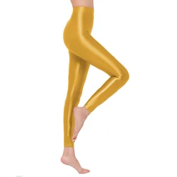 Women's Satin Glossy Sexy Leggings, Trousers, Glitter Stockings, Japanese Ankle-Length Pants, High Waist Tights, Shiny Jeggings