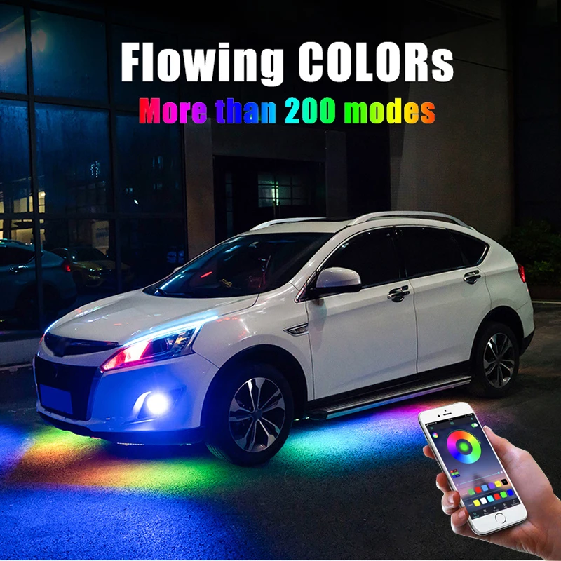 

Car Underglow Neon Accent LED Strip Lights App Control RGB Auto Exterior Underbody Decorative Ambient Atmosphere Lamp