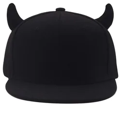 New Horns Cap Men Women Baseball Cap Brim Straight Black Snapback Hat With Ears Kids Girls Boys Female Running Hip Hop Tricycle