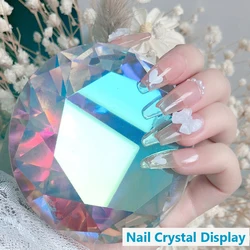 Nail Art Display 80mm Transparent Holographic Glass Crystal Diamond Hand Model Shoot Ornament Jewelry Salon Manicure Tool