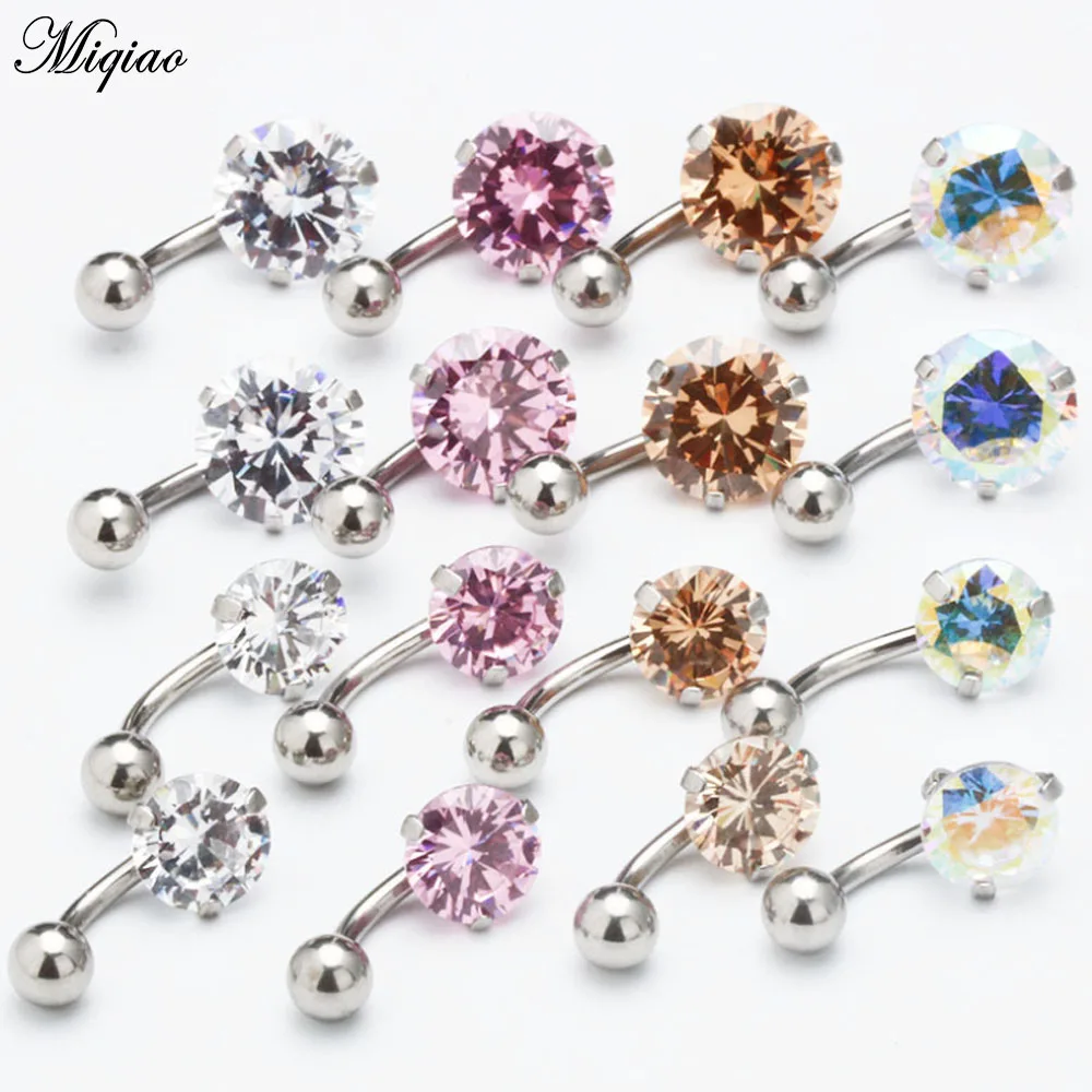 Miqiao 1 Pcs 8-10mm Simple Piercing Jewelry Three Claw Stainless Steel Exquisite Navel Nail Navel Ring Navel Button