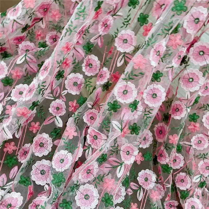 USD 20 only 4 Yards Pink 3D Applique Floral  Tulle Embroidery Party Gown Evening Dress Lace Fabric DIY Sewing Fabric