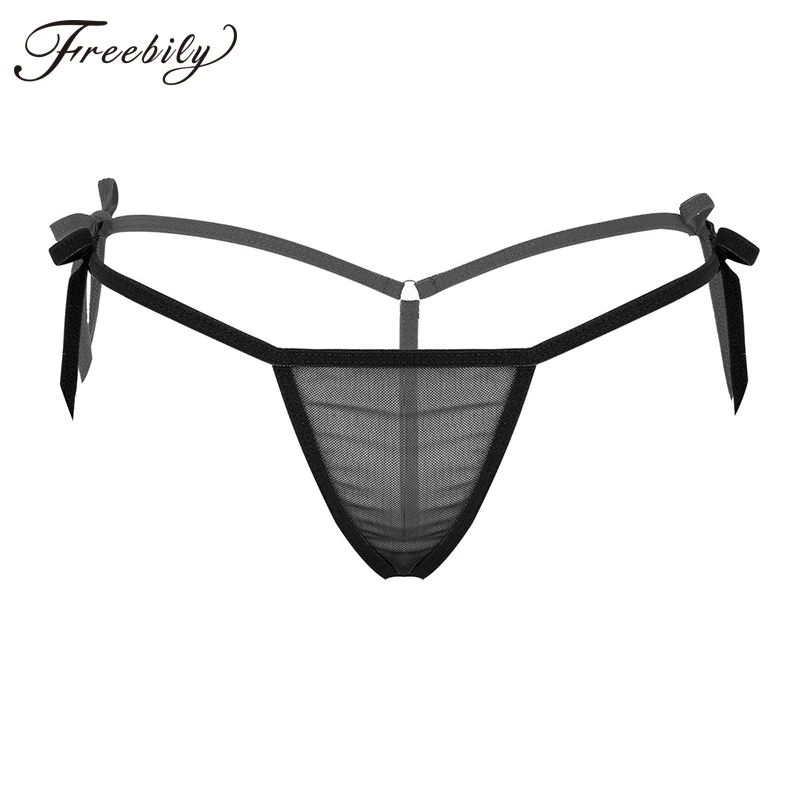 

Sexy Lingerie Women Transparent Mesh Panties Tie-Side T-Back Erotic Mini G-String Ladies Sexy Open Crotch Bikini Thong Underwear