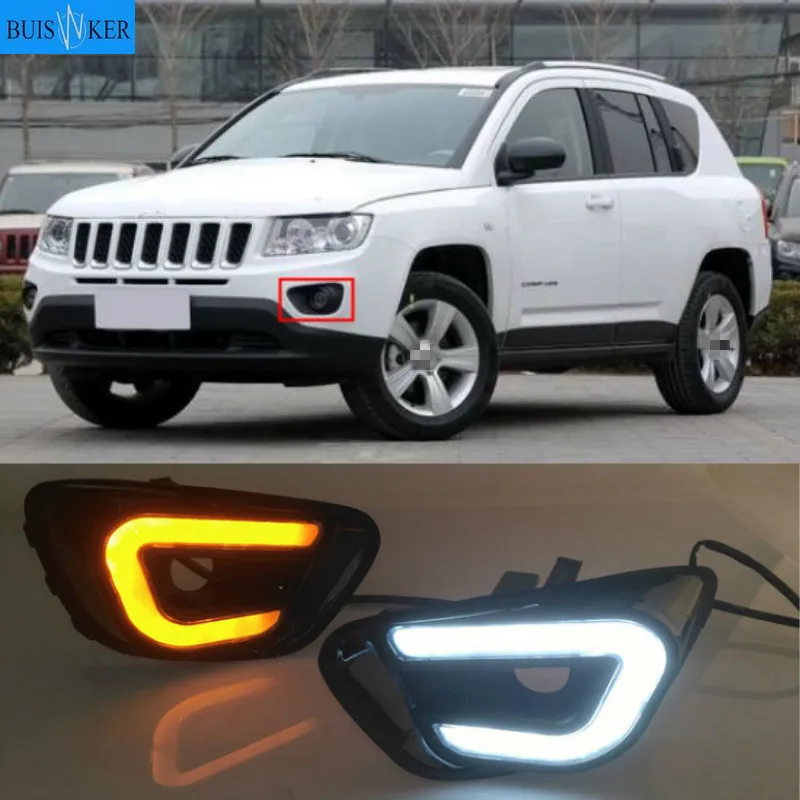 

2pcs For Jeep Compass 2011 2012 2013 2014 2015 2016 Car LED Daytime DRL Running Light White+Yellow Side Turning Light Fog Lamp