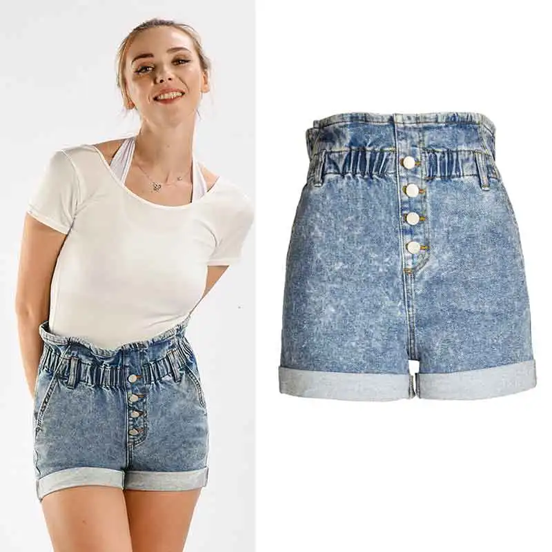 

Women's Spring High Waist Loose Wide Leg Denim Shorts Women's Elastic Waist High Waist Curling Women's Shorts Hot Pants