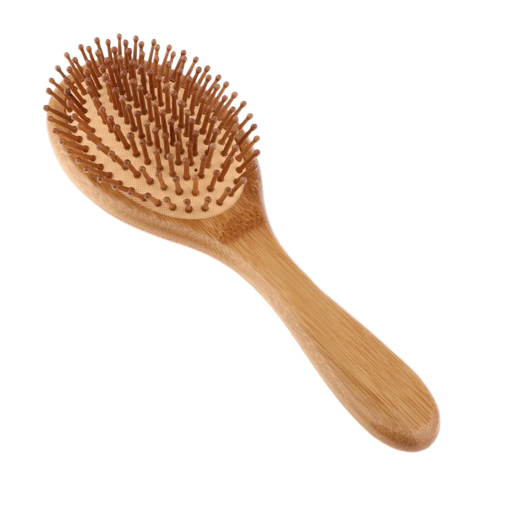 Smooth and Shine Natural Bamboo Bristle Ball Tipped Paddle Brush, Wooden Massage Detangling Hair Brush