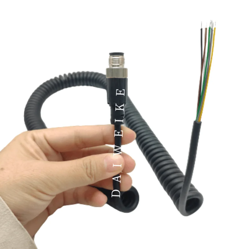 M12 Connector Spiral Line Cable  Waterproof Plug Male&Female 8Pins 55cm Strech over 3-4m Helix spring wire earphone telephone