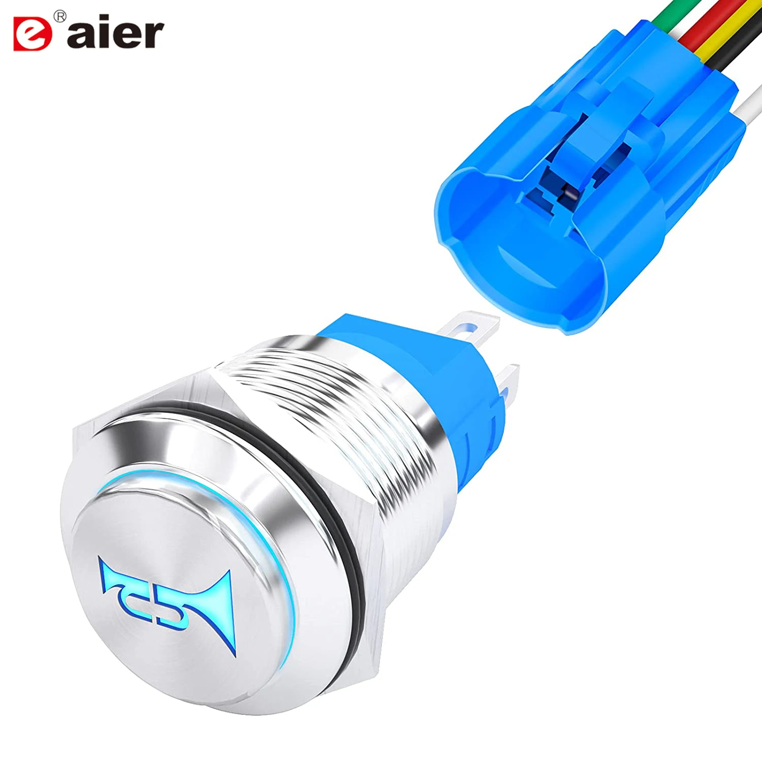 DaierTek Horn Button Switch 12V Momentary Push Button Switch Speaker LED Stainless Steel 16mm Metal Switch for Automotive Marine