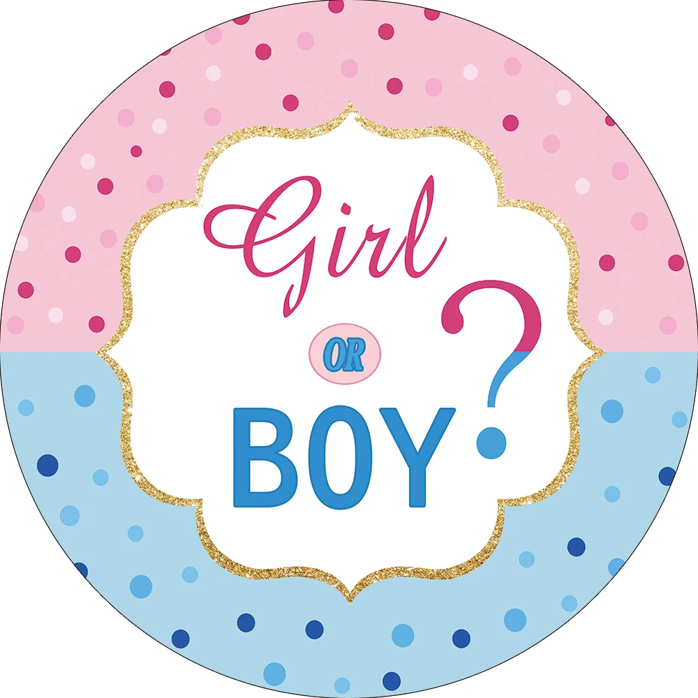 Allenjoy Boy or Girl Gender Reveal Party Background Pink Blue Dots Circle Round Backdrop Birthday Baby Shower Cover Decoration