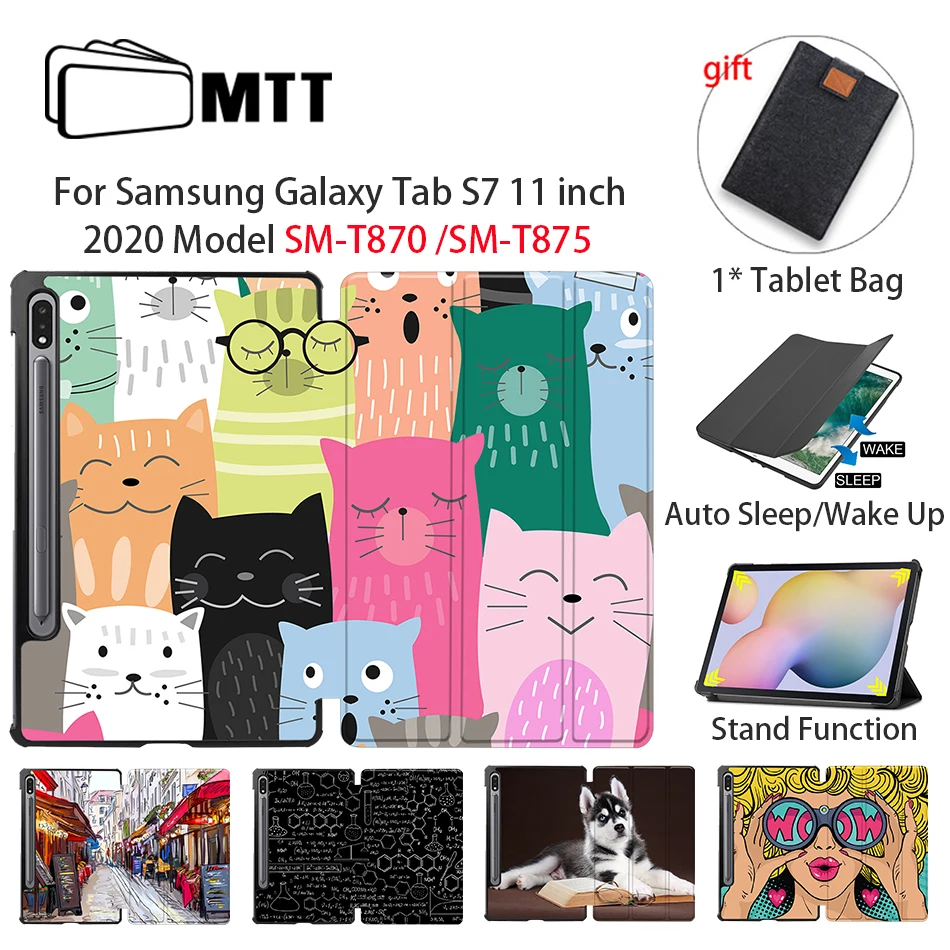 MTT For Samsung Galaxy Tab S7 11 inch Case SM-T870 SM-T875 2020 PU Leather Tri-fold Flip Stand Cover Smart Tablet Case funda