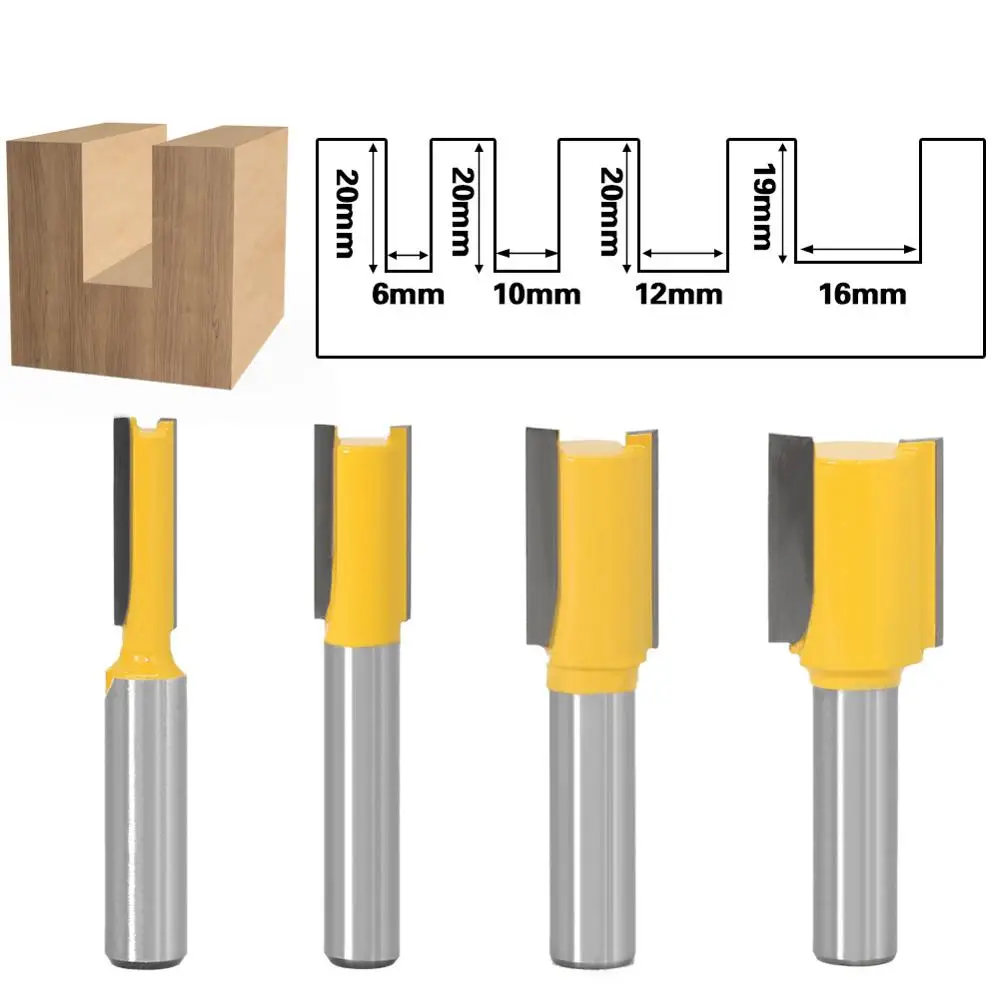 1PC 8mm Shank Straight Woodworking Router Bit Set Wood Cutter 6/10/12/16mm Cutting Diameter Milling Cutter Tool