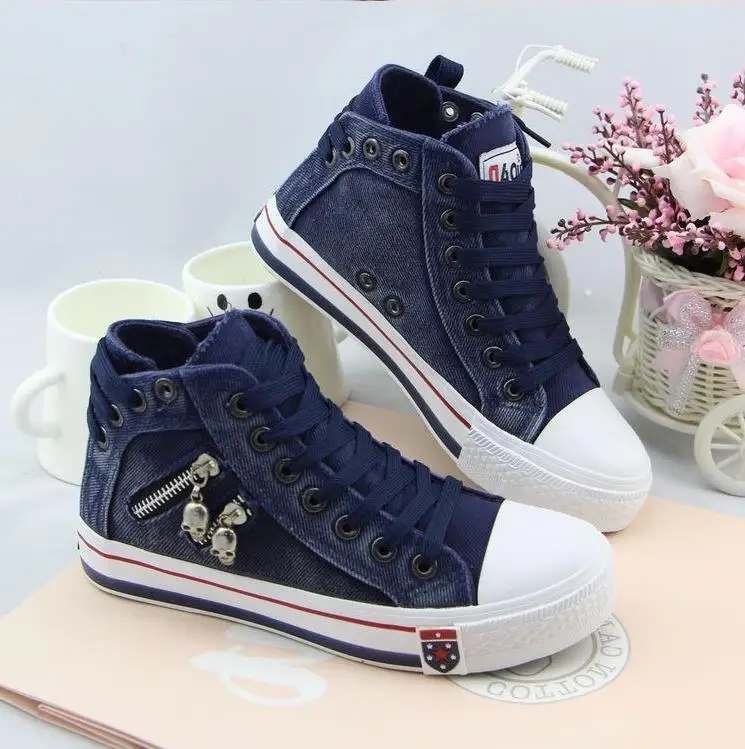 Women Fashion Sneakers Denim Canvas Shoes Spring/Autumn Casual Shoes Trainers Walking Skateboard Lace-up Shoes Femmes