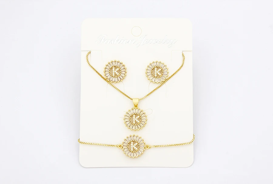 Nidin Heißer 26 Buchstaben Schmuck Sets Halskette + Ohrringe + Armband Für Frauen Initial Alphabet Charme Kupfer Zirkon Party hochzeit Geschenk – Detail 23