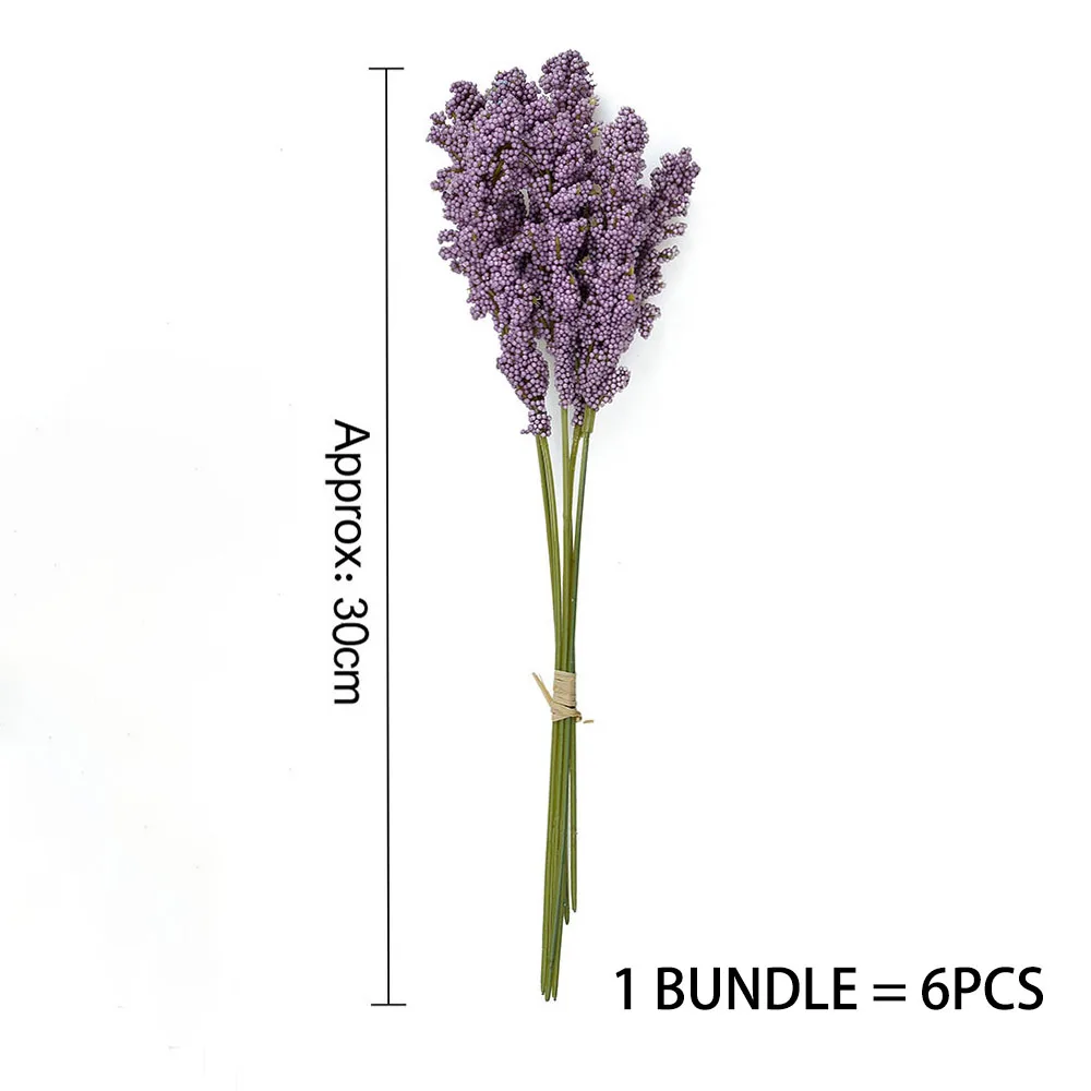 6Pcs Artificial Vanilla Mini Foam Berry Spike Artificial Flowers Bouquet For Home Decor Plant Wall Decoration Cereals Plant Heap