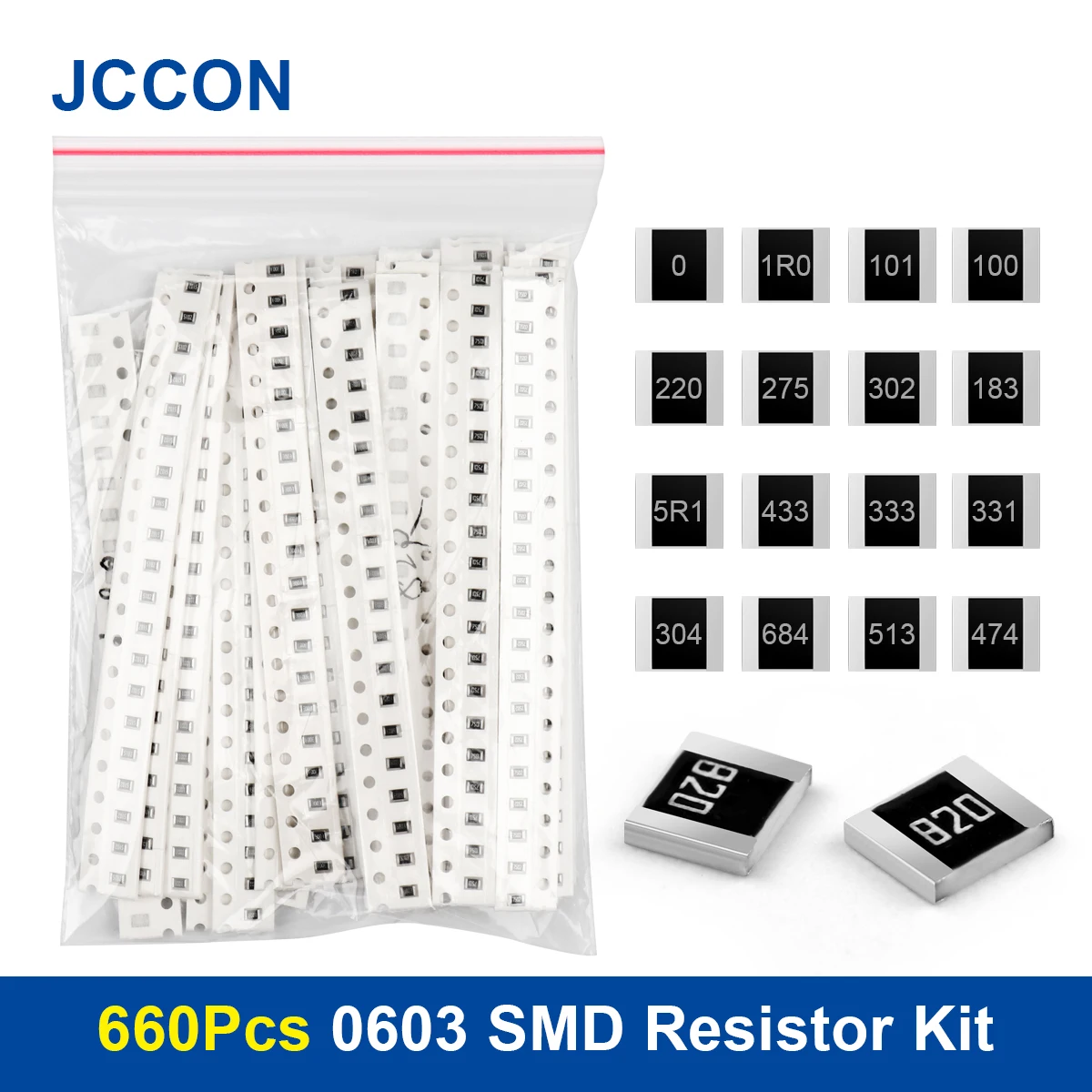 

660Pcs 0603 SMD Resistor Assorted Kit 1ohm-1M ohm 33Values x 20Pcs=660Pcs Sample Kit 1% Chip Fixed Resistor DIY