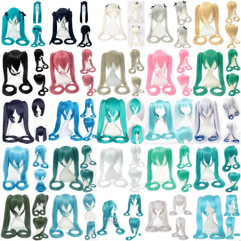 28 Colors Miku Cosplay Wig Long Heat Resistant Synthetic Hair Clip Ponytails Wigs + Wig Cap