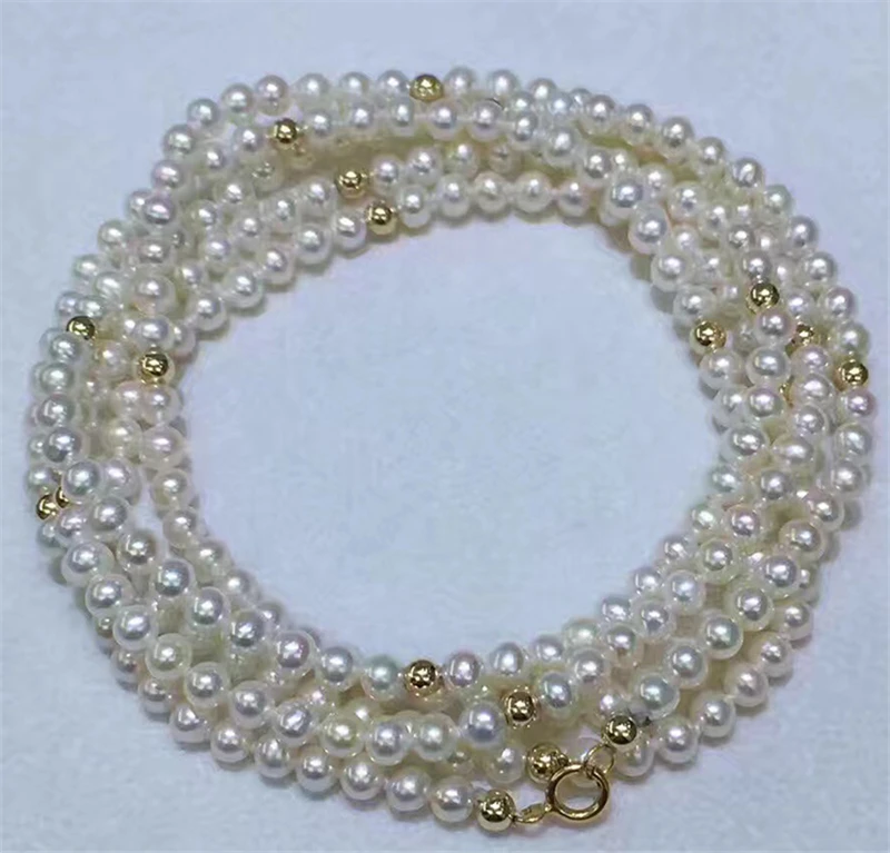 HABITOO 5-6mm Natural White Pearls Strand Necklace With 18k gold beads inside Elegant Jewelry for Ladies Women Daily Party Wear