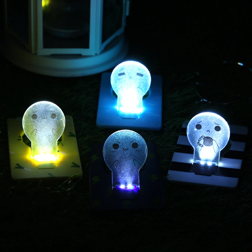 Cute Cat Mini LED Pocket Credit Card Wallet Light Bulb Lamp, Portable Folding LED Credit Card Night Light Children Kids Gift