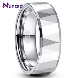 New Fashion 8mm Width Tungsten Steel Ring Outer Surface + Chamfered Batch Steel Color Polished Tungsten Carbide Engraved Rings