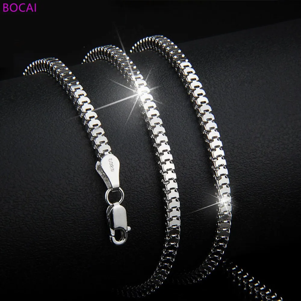 BOCAI S925 Sterling Silver Necklaces for Women Men Snake-Bone Box-Chain Pure Argentum Plated Platinum Jewelry Wholesale