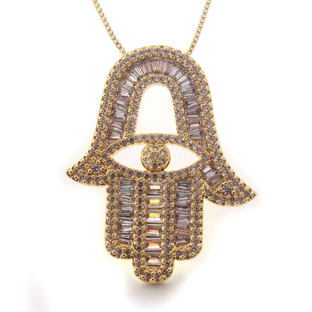 MHS.SUN 1PC Fashion Cubic Jewelry With Evil Eye of Horus AAA Zircon Hands Pendant Necklace Chain Choker For Women/Men Gift