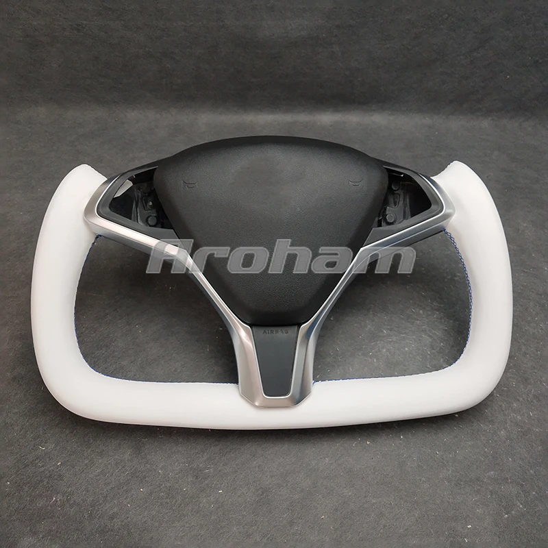 Yoke Steering Wheel White Leather Customized High Quality 2014 2015 2016 2017 2018 2019 2020 2021 For Tesla Model S Model X