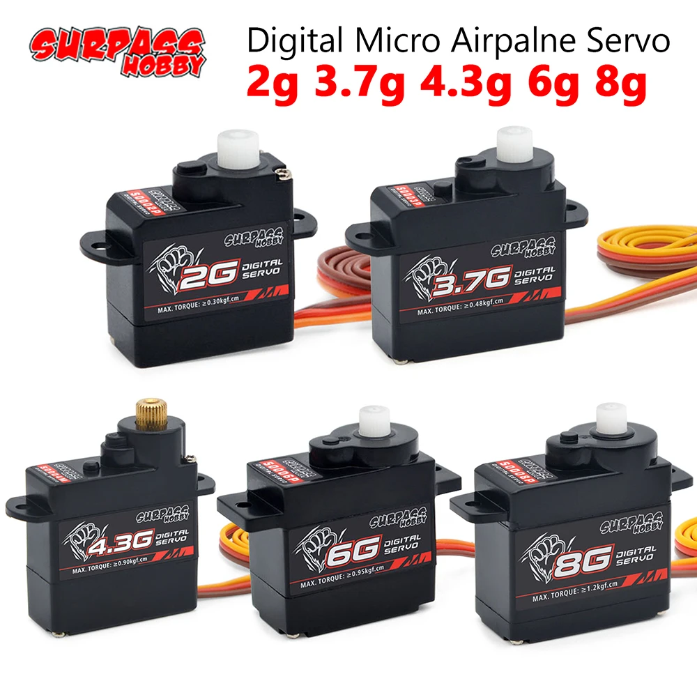 RC Airplane Digital Servo 2g 3.7g 4.3g 6g 8g Micro Plastic Gear Mini Servos for 1/24 RC Car Airplanes Fixed-wing Helicopter