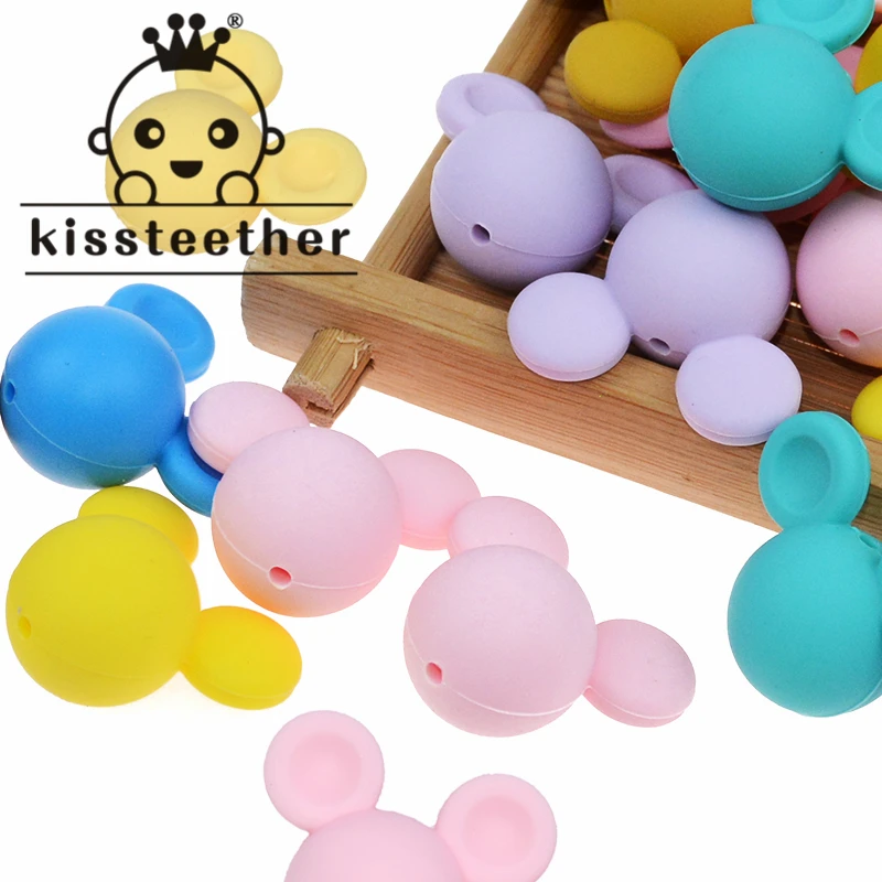 Kissteether 10Pcs/Lot Mouse Shape Silicone Biter Bead Teether Baby Pendant  Pacifier Clips BPA Free Teething Toy