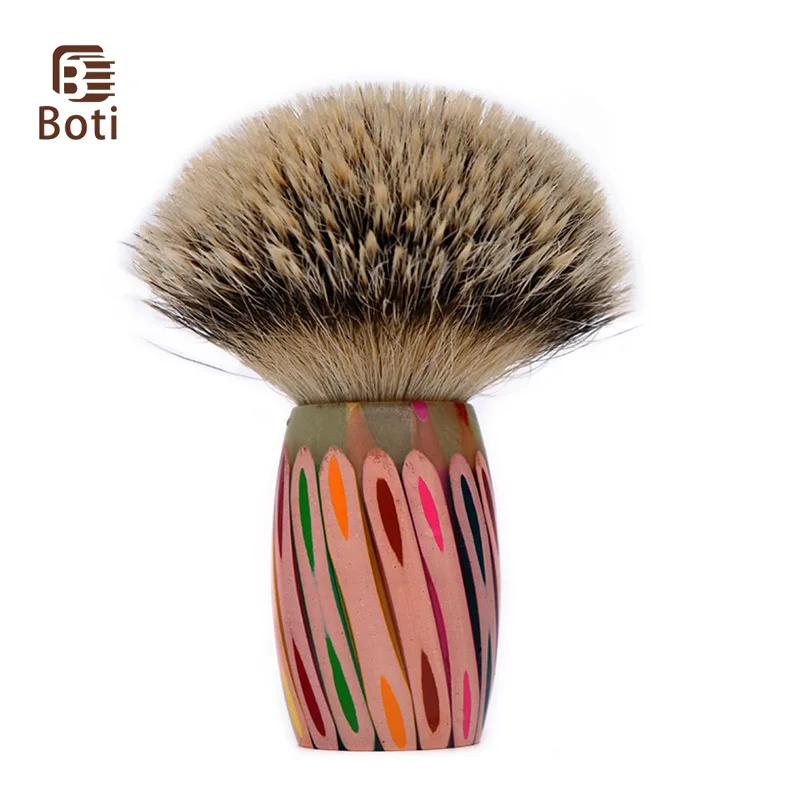 Boti Men's Shaving Brush SHD Silver Tip Bulb Shape Badger Hair Knot and Color Cartoon Pen Handle for Wet Shave