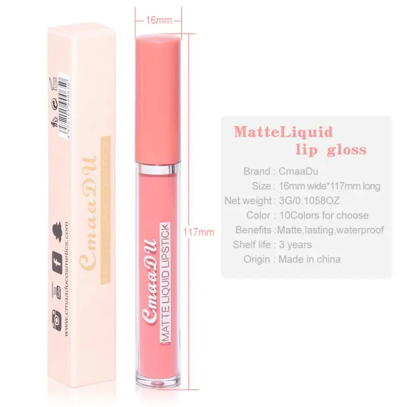 1pc Matte Lip Gloss Waterproof Long Lasting Natural Moisturizer Make Up Red Lip Gloss Cosmetic Liquid Korea Woman Lips TSLM2