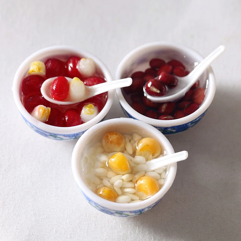 1PCS Random Miniature Chinese Desserts Dollhouse Bowl Desserts Food Mini Pretend Food Doll Kitchen Decor Accessories Toys