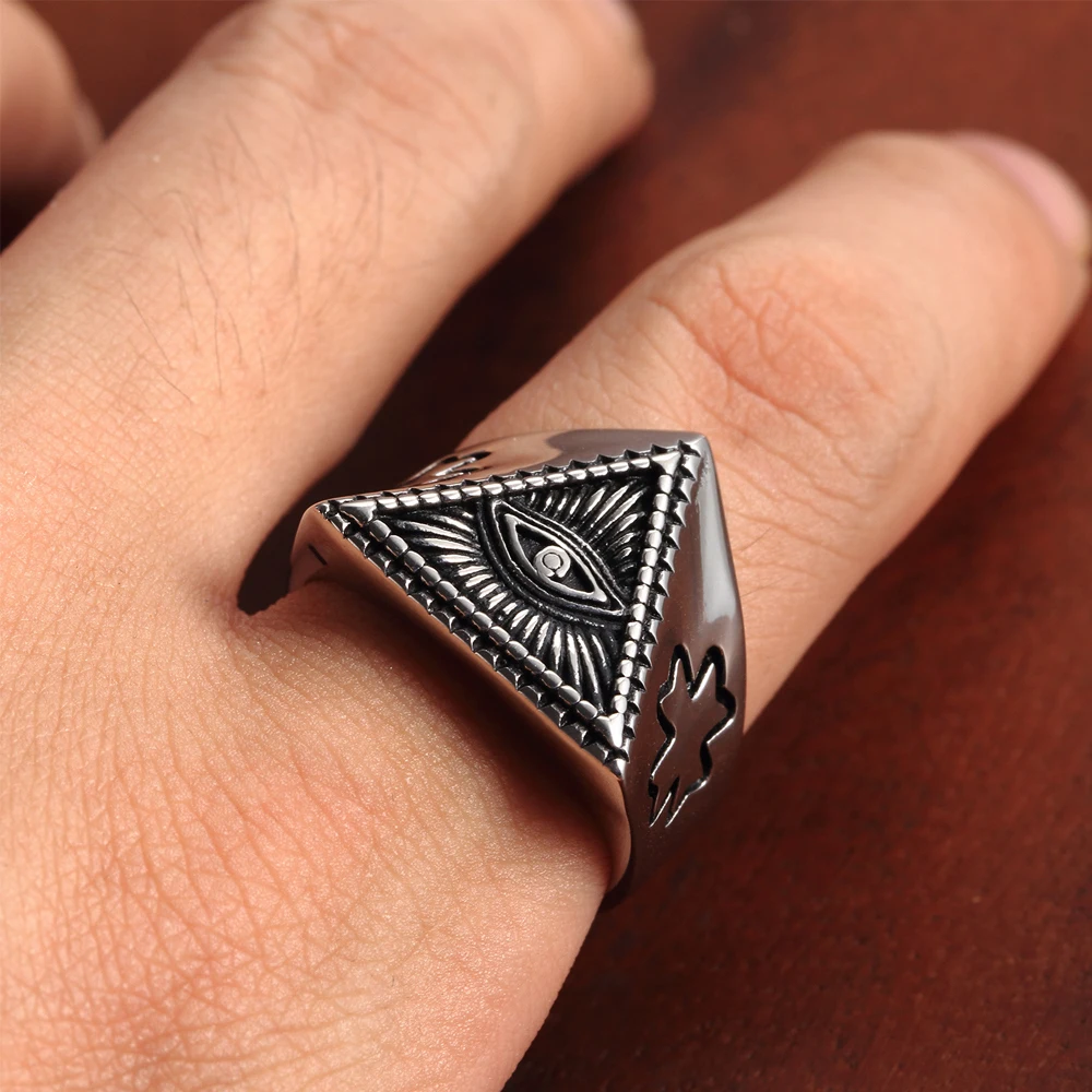 

Retro Stainless Steel All-Seeing Eye Ring Men Punk Hip Hop God's Eye Street Mens Ring Fashion Jewelry Gifts