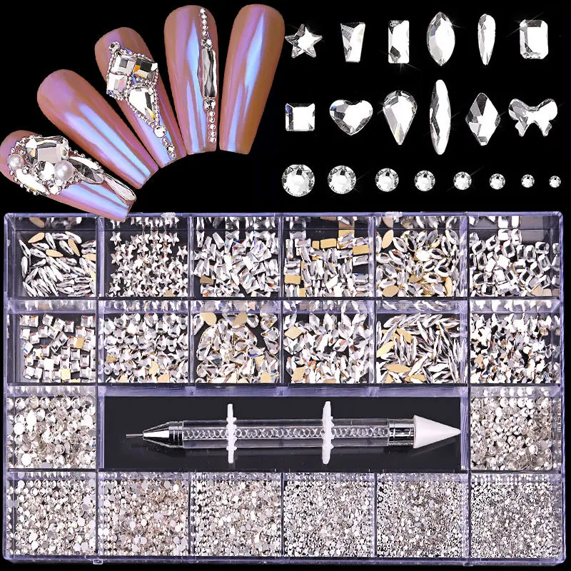 Swarovs Crystal AB 3D Flatback Glass Nail Art Rhinestones Fancy Shaped Crystals Stones for DIY Nails Art Decorations