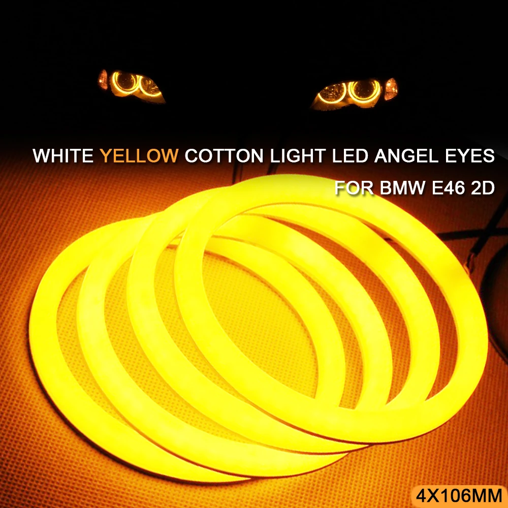 Car Headlight Cotton LED Angel Eyes White Yellow DRL For BMW 3-Series E46 2 Door Coupe Convertible Cabrio Halo Ring Turn Signal