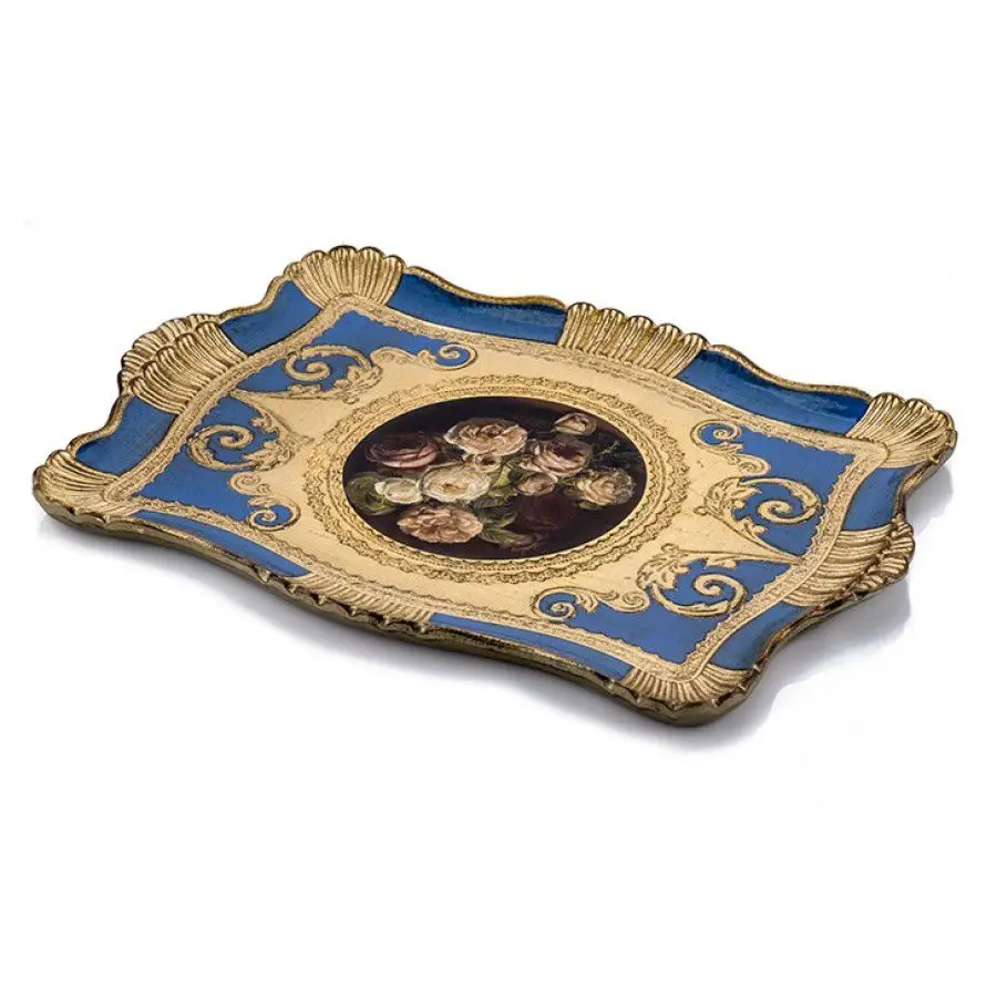 

DOLBOVI Porio Gold Leaf Rose Picture Turquoise tray 34x48 tray поднос plateau de service