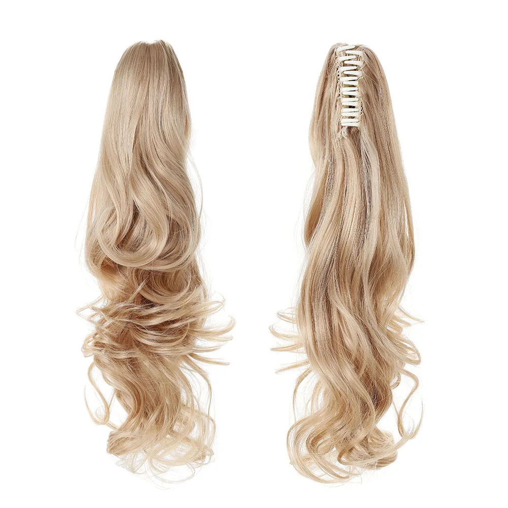 SHANGZI ponytail extensions synthetic claw clip on blonde ponytail wig pony tail Long curly hair women hairpiece 18-22 inch