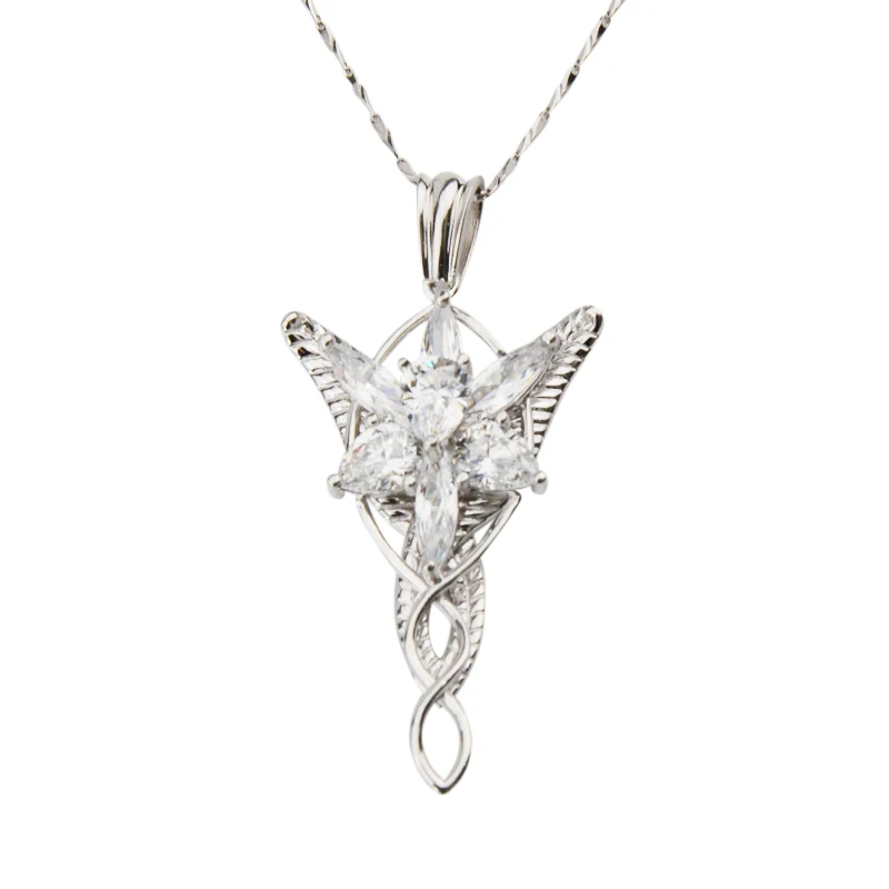 Fashion Zircon Silver Color Evenstar Arwen Necklaces Copper Pendant Long Chain The Lord Film Jewelry Crystal Shinning Necklace